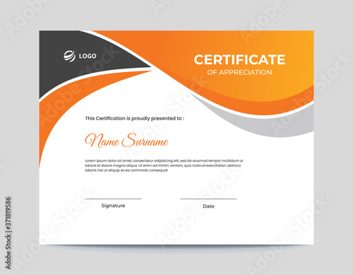 Orange and black waves certificate design template