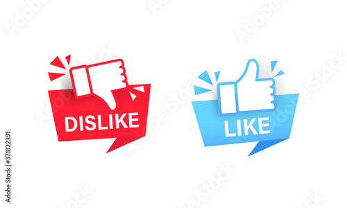 Like, dislike. Label with thumbs up icon. Sticker. Social media concept. Vector on isolated white background. EPS 10