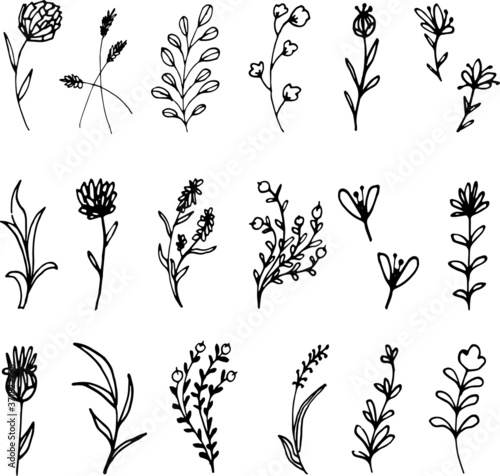 Doodle grass set. Cute vector stickers collection for scrapbooking