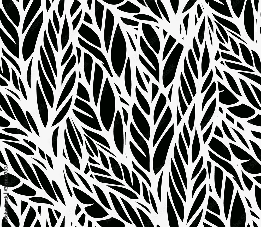 Fototapeta seamless pattern with black and white leaves on a white background