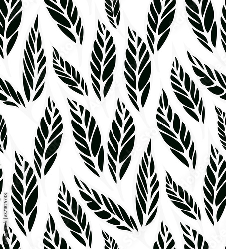 seamless pattern with black and white leaves on a white background © ГУЗЕЛЬ ИМАШЕВА