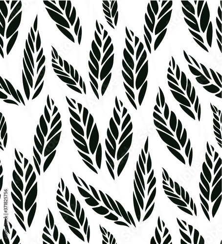 Fototapeta Naklejka Na Ścianę i Meble -  seamless pattern with black and white leaves on a white background