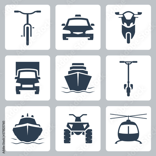 Transport Vector Icon Set, Front View in Glyph Style