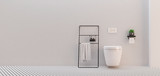 Minimalist toilets.Modern style design with white hexagon tile.3d rendering