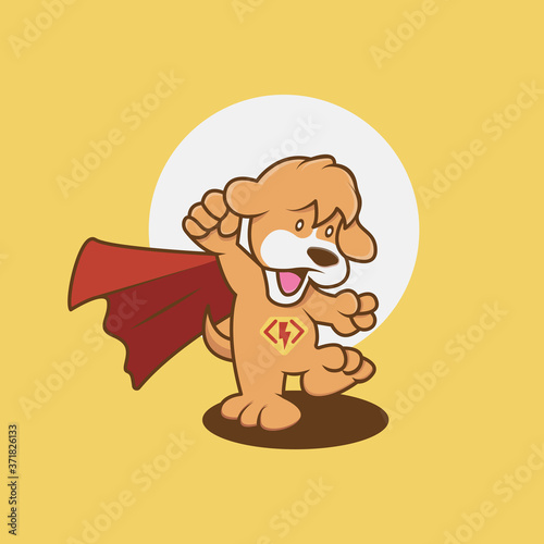 illustration of a cute dog superhero clenching his fist