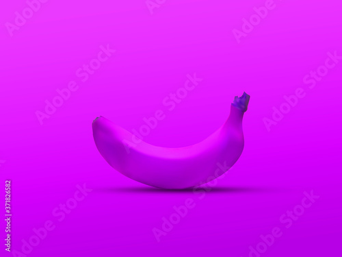 single colored  banana isolated on a purple  background : hight colored studio one banana, 3d visualization 