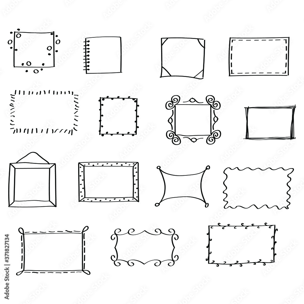 Set Doodle Frame And Border Elements Hand Drawn Collection Different Shapes Sketch Vector Design Style On White Background Illustration Isolated For Banner