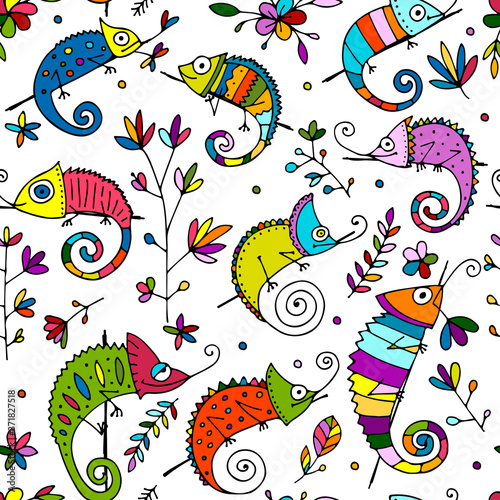 Chameleons family, seamless pattern for your design