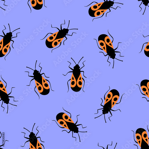 Seamless pattern with weevil on blue background. Vector illustration.