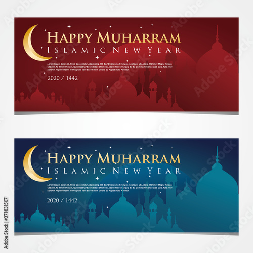 1442 Hijri Islamic new year, Happy muharram islamic new hijri year background, Template for , invitation, poster, banner, card, and Etc.