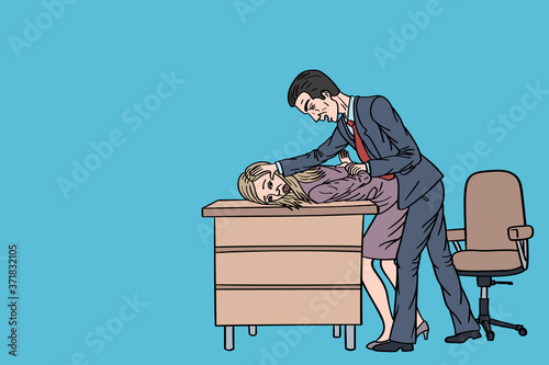 A man forces a girl to have sex in the office. photo