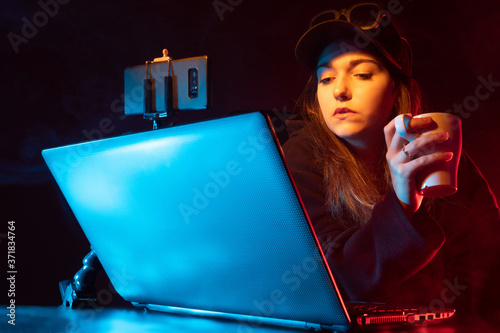 Freelancer girl with a glas...