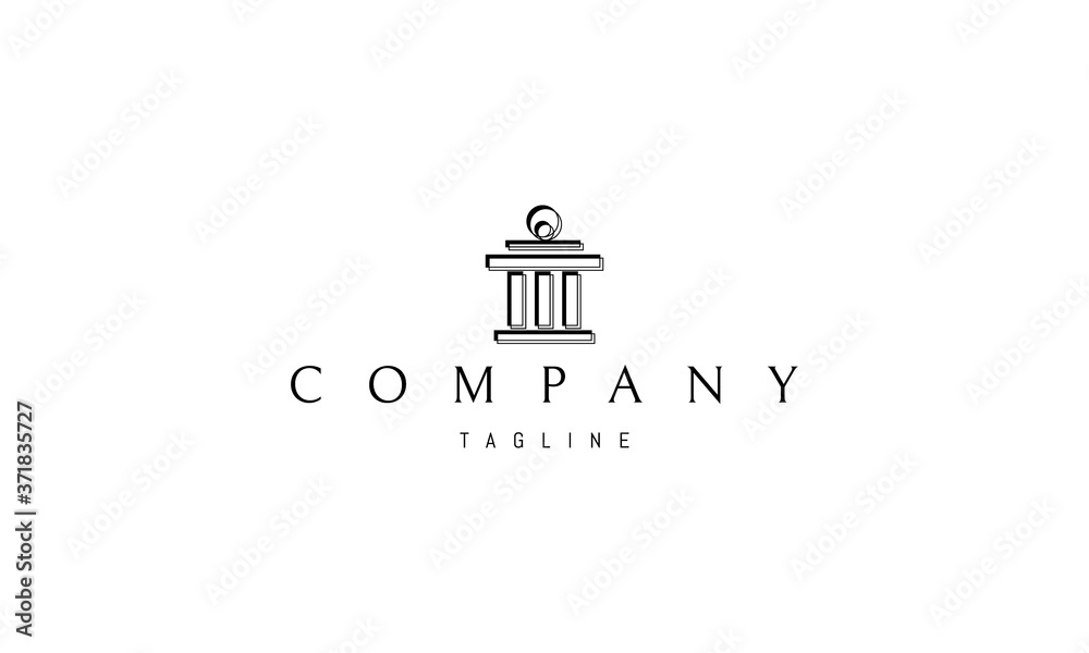 Vector logo on which an abstract image of a building with columns in a linear style.