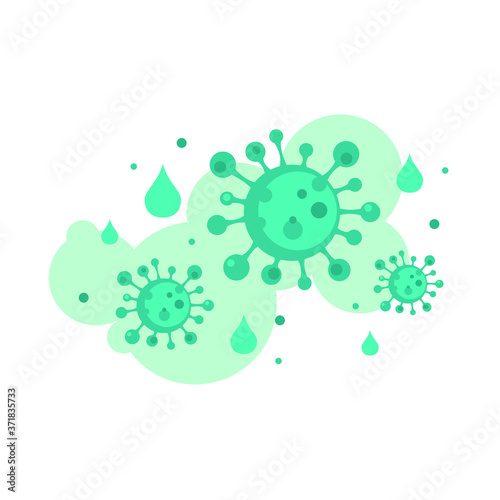 green virus particles in the cloud. vector element with coronavirus on white background. the virus is transmitted by airborne droplets