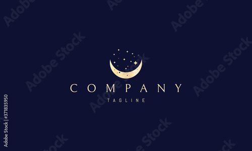 Vector golden logo on which an abstract image of a nest in the form of the moon and stars.