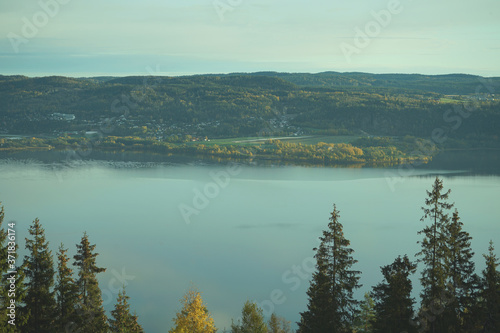 View of fjord in Drammen from local mountain.