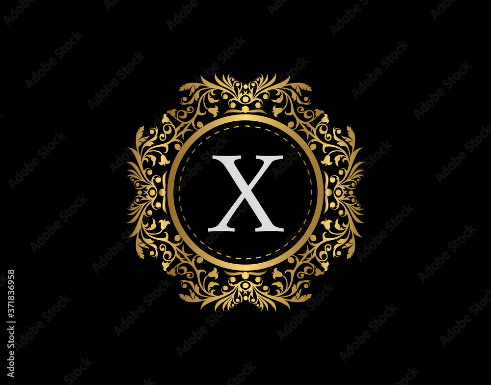Luxury Badge Letter X Logo. Luxury gold calligraphic emblem with beautiful classic floral ornament. Classy Frame design Vector illustration. Luxury Badge Letter X Logo. Luxury gold calligraphic emblem with beautiful classic floral ornament. Classy Frame design Vector illustration.