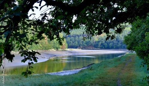 Beautiful view of the Trieux river path in Brittany. France