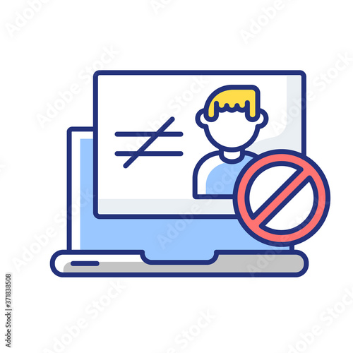 Unauthorized access RGB color icon. Website authorization failure, user verification problem. Internet security. Web page error message. Isolated vector illustration