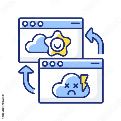 Permanent redirect RGB color icon. Web page access problem, internet warning notification. Website address change, link redirection. Isolated vector illustration photo