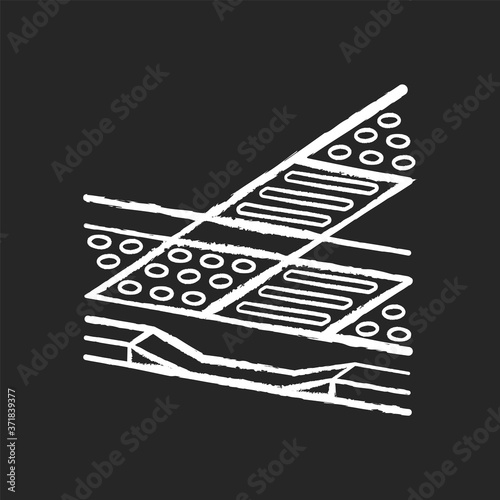 Tactile guidance chalk white icon on black background. Tenji blocks. Truncated domes. Detectable warning surfaces. Tactile tiles. City infrastructure. Isolated vector chalkboard illustration