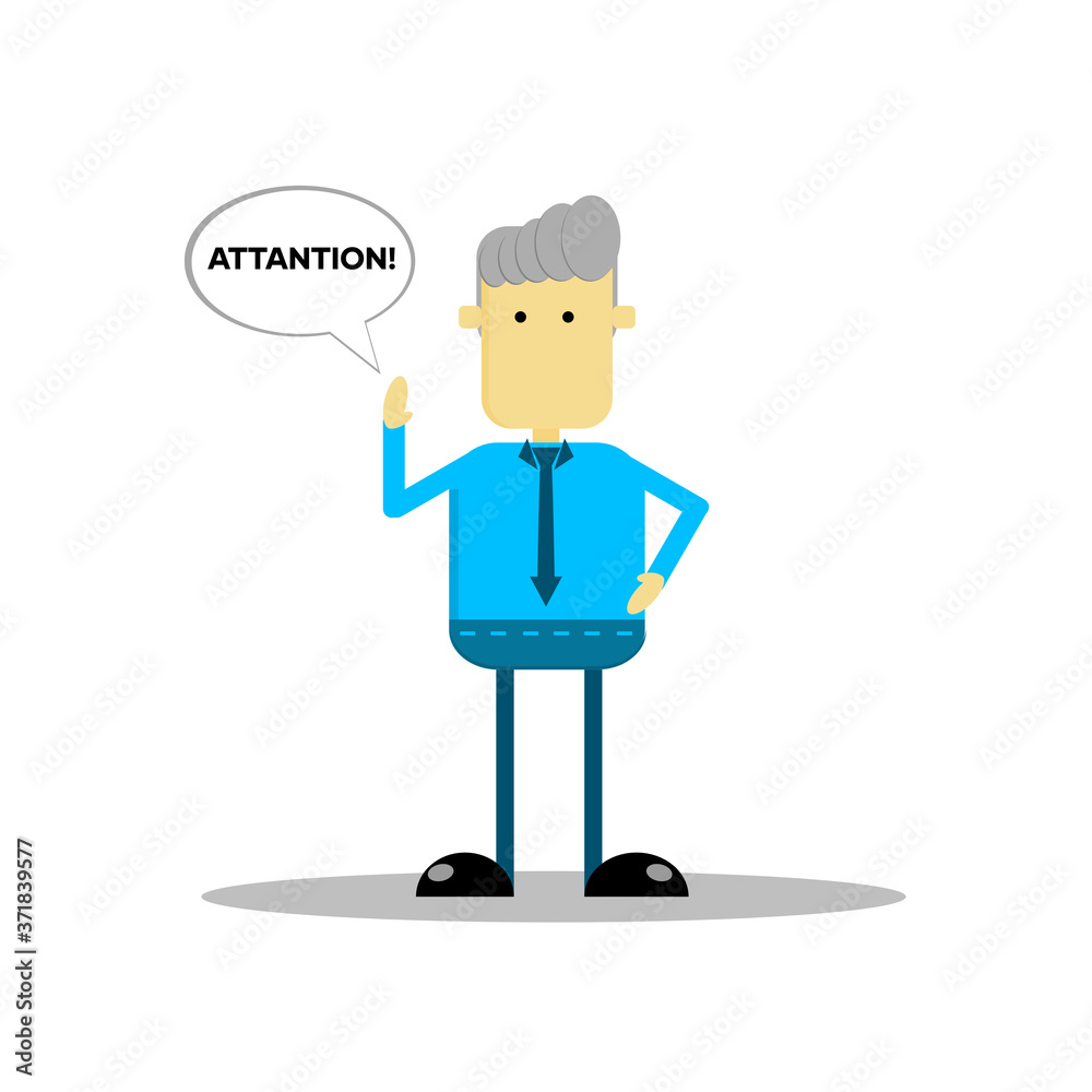 Cartoon character illustration of a businessman, with an attentive expression, suitable for business and office work infographics