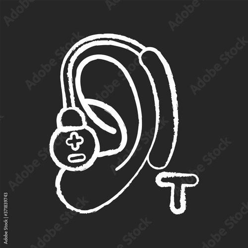 Hearing loop chalk white icon on black background. Assistive listening technology. Audio induction loop system. Hearing aids. Clear sound facilities. Isolated vector chalkboard illustration