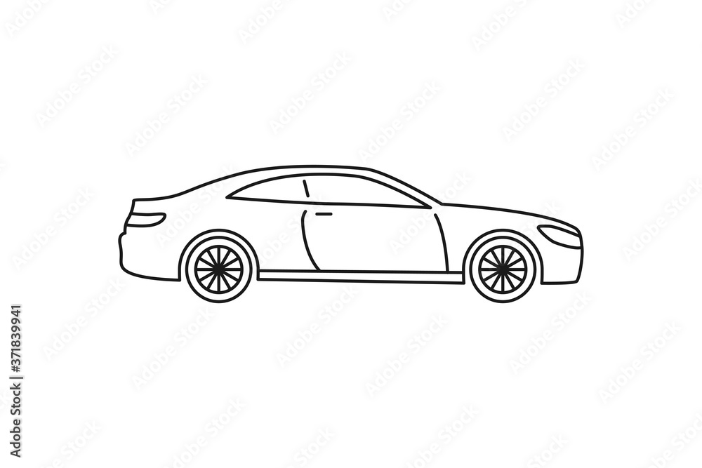 Coupe car icon. Black line web sign. Flat style vector illustration isolated on white background.