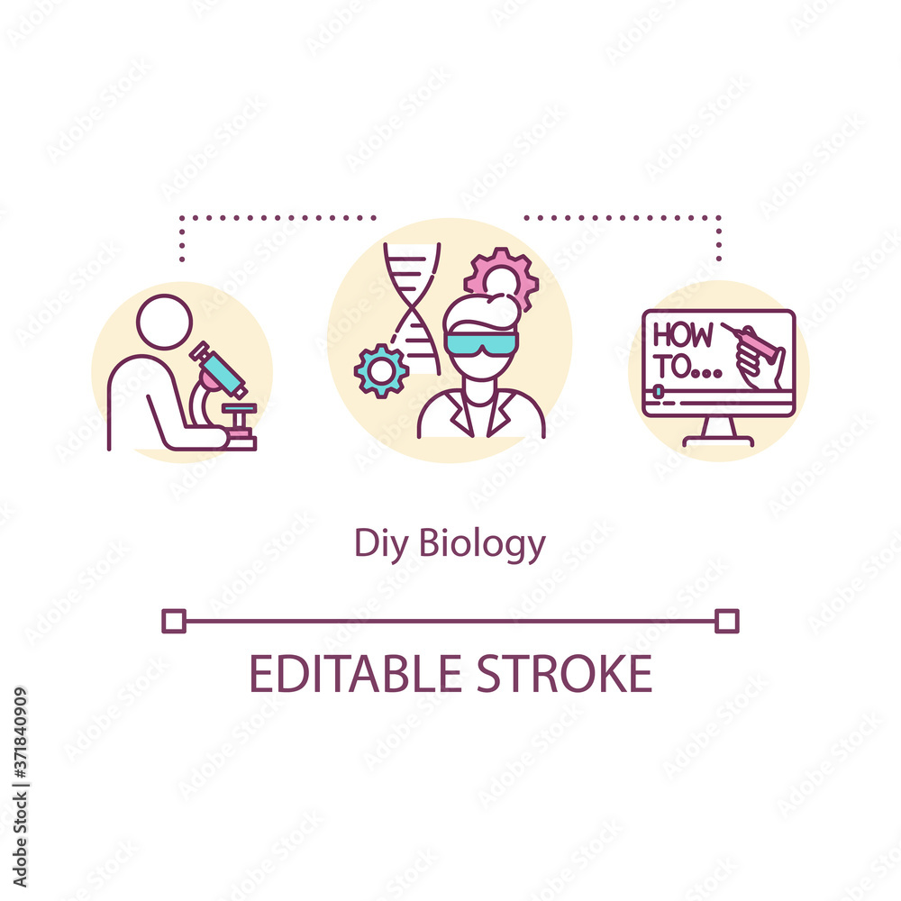 DIY biology concept icon. Biohacking, medical research idea thin line illustration. Modern biotechnology, bioengineering science. Vector isolated outline RGB color drawing. Editable stroke