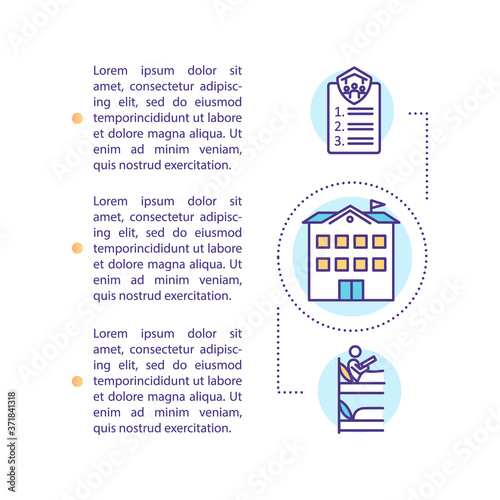 Dormitory concept icon with text. Lodging service for freshman. Room rental for college student PPT page vector template. Brochure, magazine, booklet design element with linear illustrations
