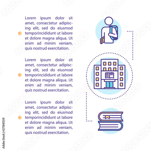 College student concept icon with text. High school freshman. Undergraduate life. University lifestyle PPT page vector template. Brochure, magazine, booklet design element with linear illustrations