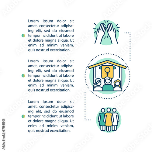 Sisters sorority concept icon with text. University female community. College social club. Fraternity PPT page vector template. Brochure, magazine, booklet design element with linear illustrations