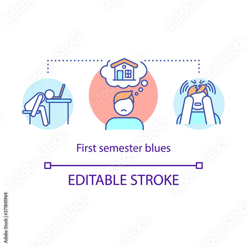 First semester blues concept icon. Student anxiety. Depression and loneliness in university. College life idea thin line illustration. Vector isolated outline RGB color drawing. Editable stroke