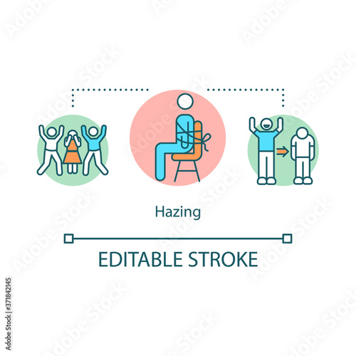 Hazing concept icon. Bullying from fraternity pledging. Sorority initiation harassment. College life idea thin line illustration. Vector isolated outline RGB color drawing. Editable stroke