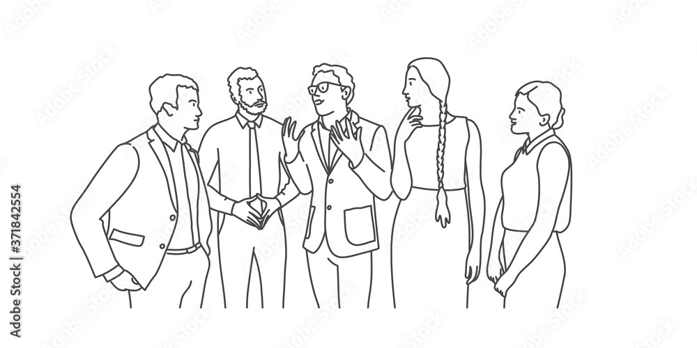 Business people meeting. Line drawing vector illustration. Business people meeting. Line drawing vector illustration.
