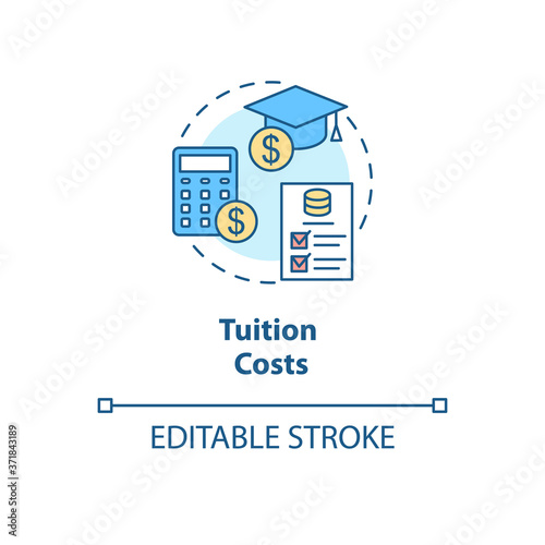 Tuition costs concept icon. Scholarship for student. Studying fee. Loan for university. College life idea thin line illustration. Vector isolated outline RGB color drawing. Editable stroke