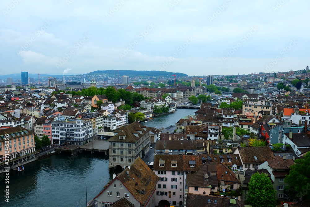 aerial view of the old town of Zurich