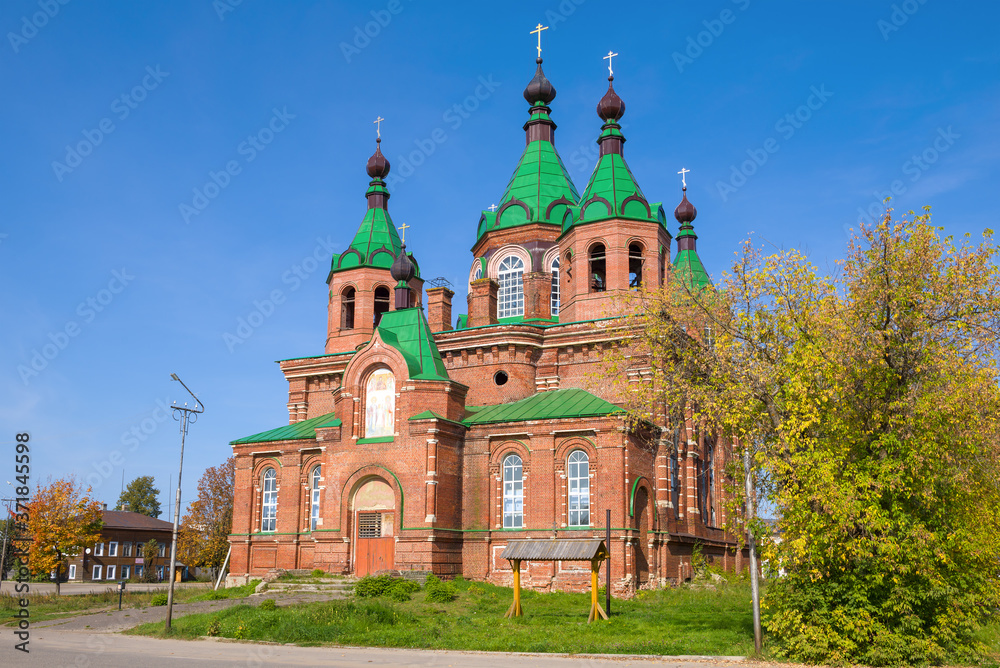 The old church of the Tikhvin Icon of the Mother of God in Makaryev on a sunny September day. Kostroma region, Russia