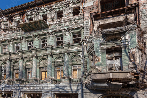 The mystical ruined facade of an old historical house from the early 18th century. Ukraine  Odessa