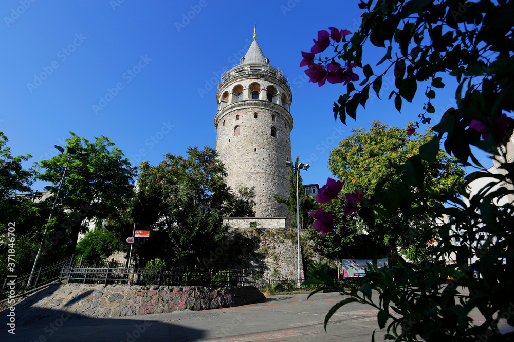 The iconic Galata Tower is seen during a restoration work in Beyoglu district, European side of town of Istanbul, Turkey.
