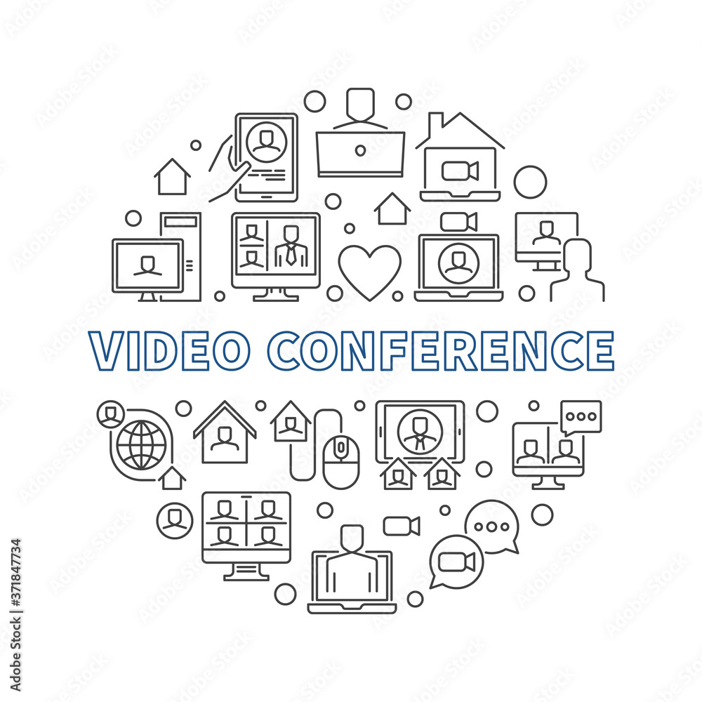 Video Conference outline vector Digital Communications concept round illustration Video Conference outline vector Digital Communications concept round illustration