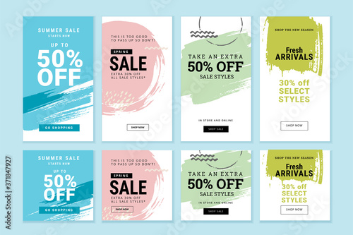 Set of editable Instagram Stories template. Vector illustration sale banners for social media.