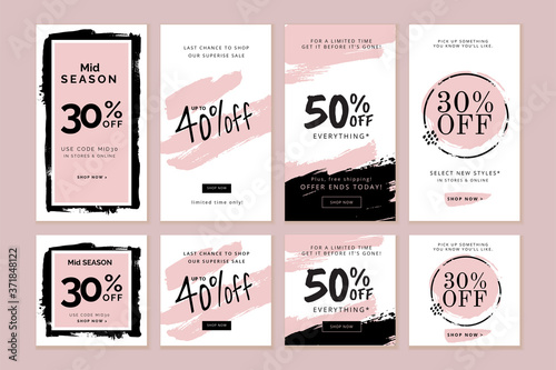 Set of editable Instagram Stories template. Vector illustration sale banners for social media.