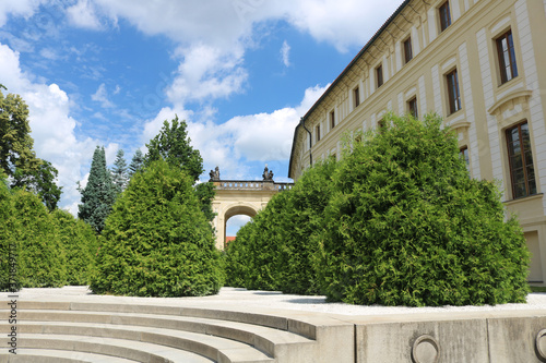 Canvastavla Garden on the baste (Zahrada Na Baště) in The Prague Hradcany on a summer, hot Sunny day against the background of clouds