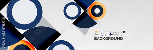 Bright color circles, abstract round shapes and triangles composition with shadow effects. Vector modern geometric design template