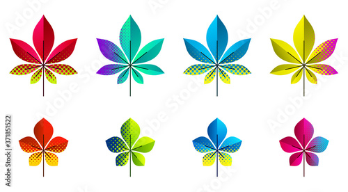 Set of dotted multicolored leaves.