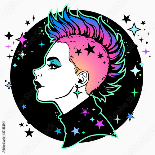 face of a cute girl in profile with a mohawk