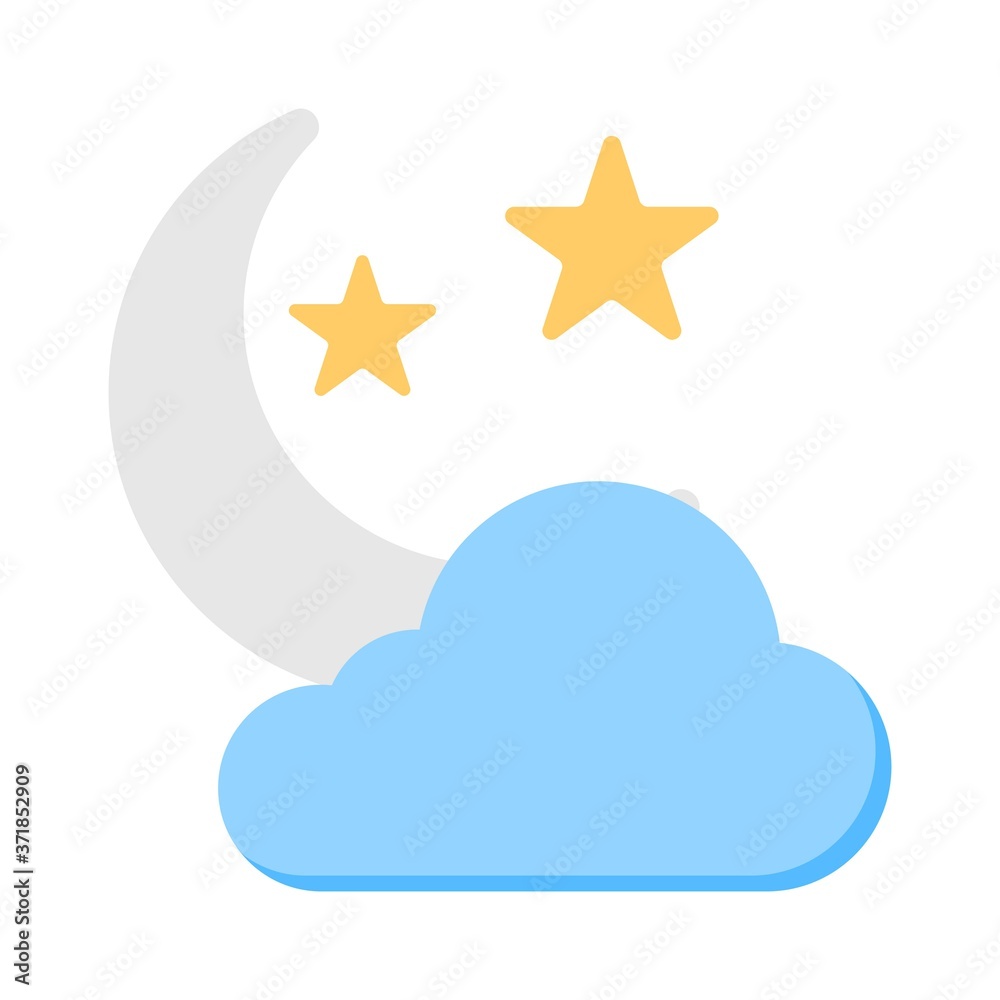 Moon, clouds and stars icon. Night weather forecast icon. Moon, clouds and stars icon. Night weather forecast icon.