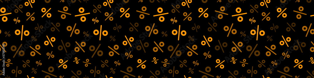 Yellow percent seamless pattern on black background. - obrazy, fototapety, plakaty 