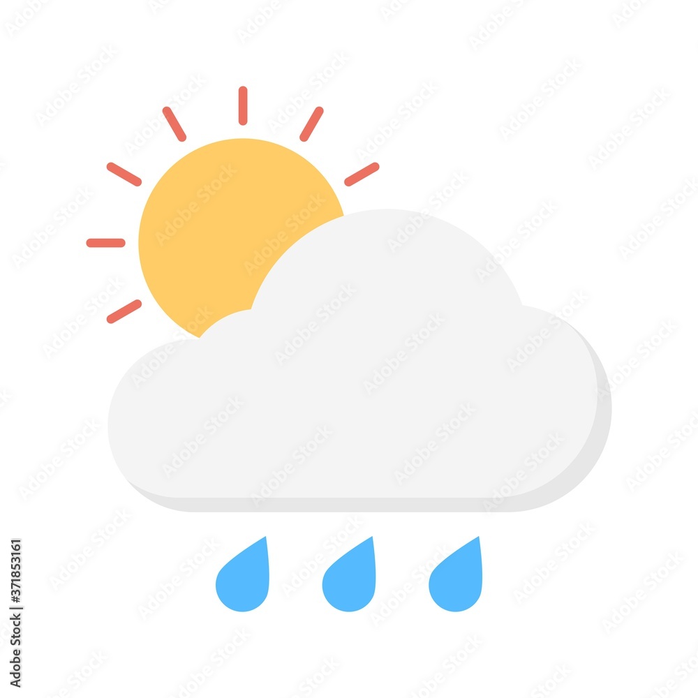 Vector illustration of weather forecast icon - sun with raincloud and raindrops in the sky. Vector illustration of weather forecast icon - sun with raincloud and raindrops in the sky.